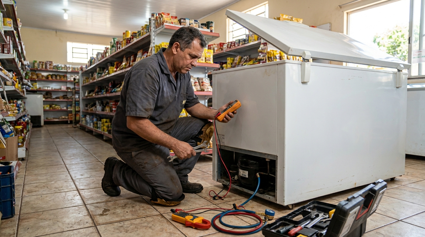 Troca de termostato de freezer em atendimento em Serra‑ES